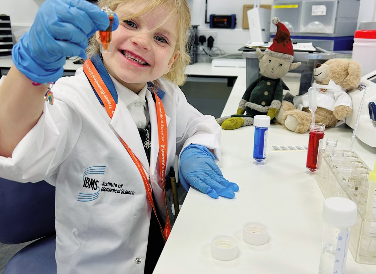 Freja holding up her sample