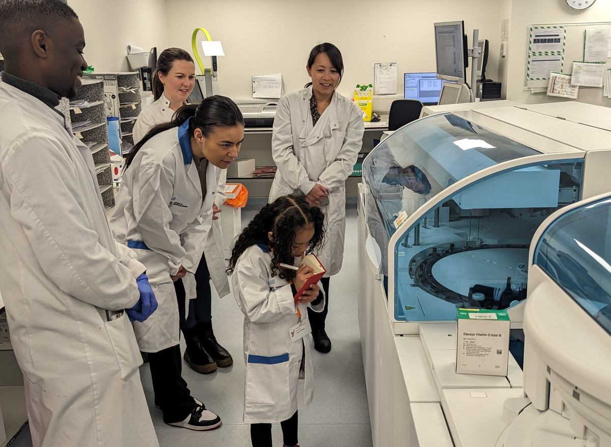 She saw some of our analysers and robots working in biochemistry