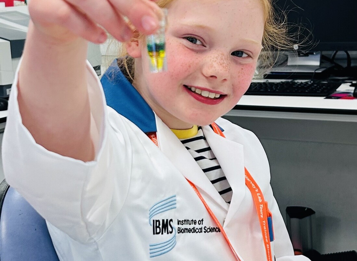 Florence looks at a separated blood sample