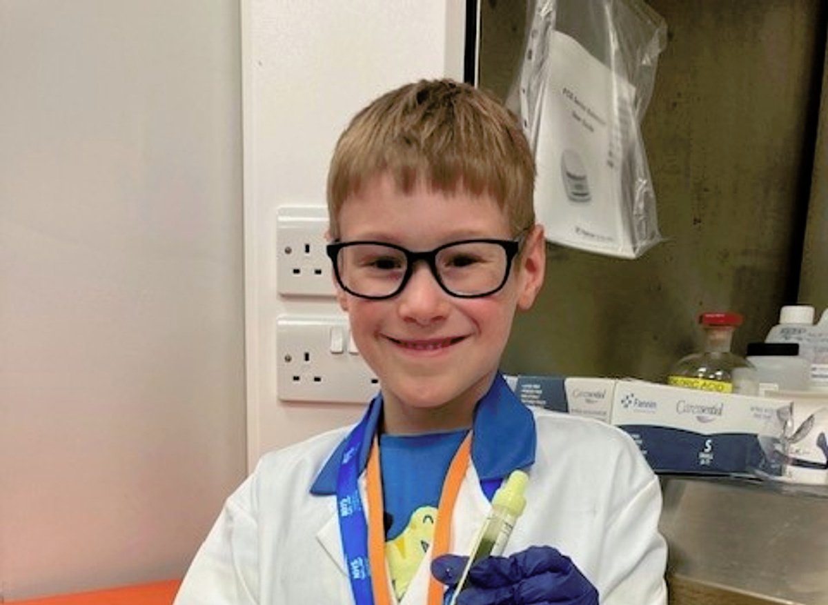 Finn loved his lab coat and goodie bag and was really excited 