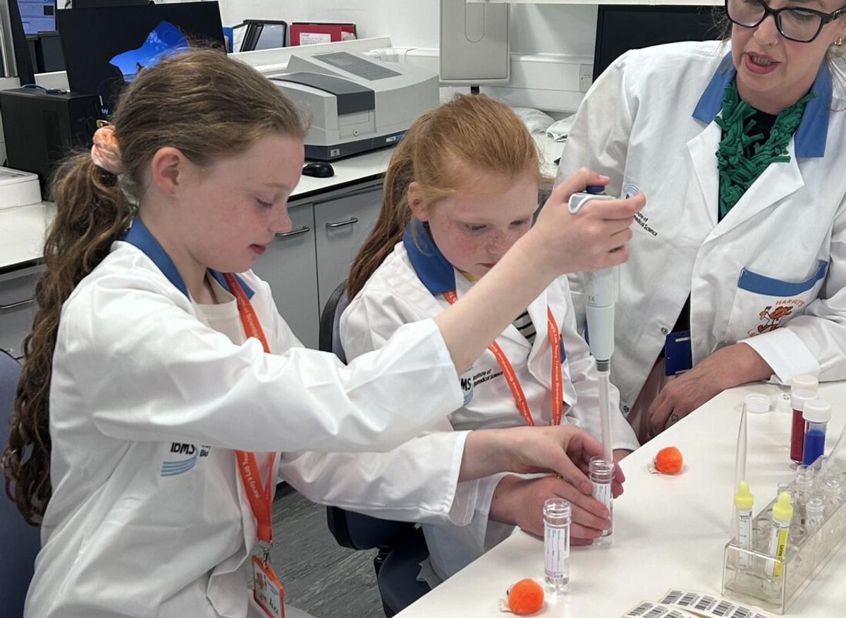 The sisters prepare mock blood samples