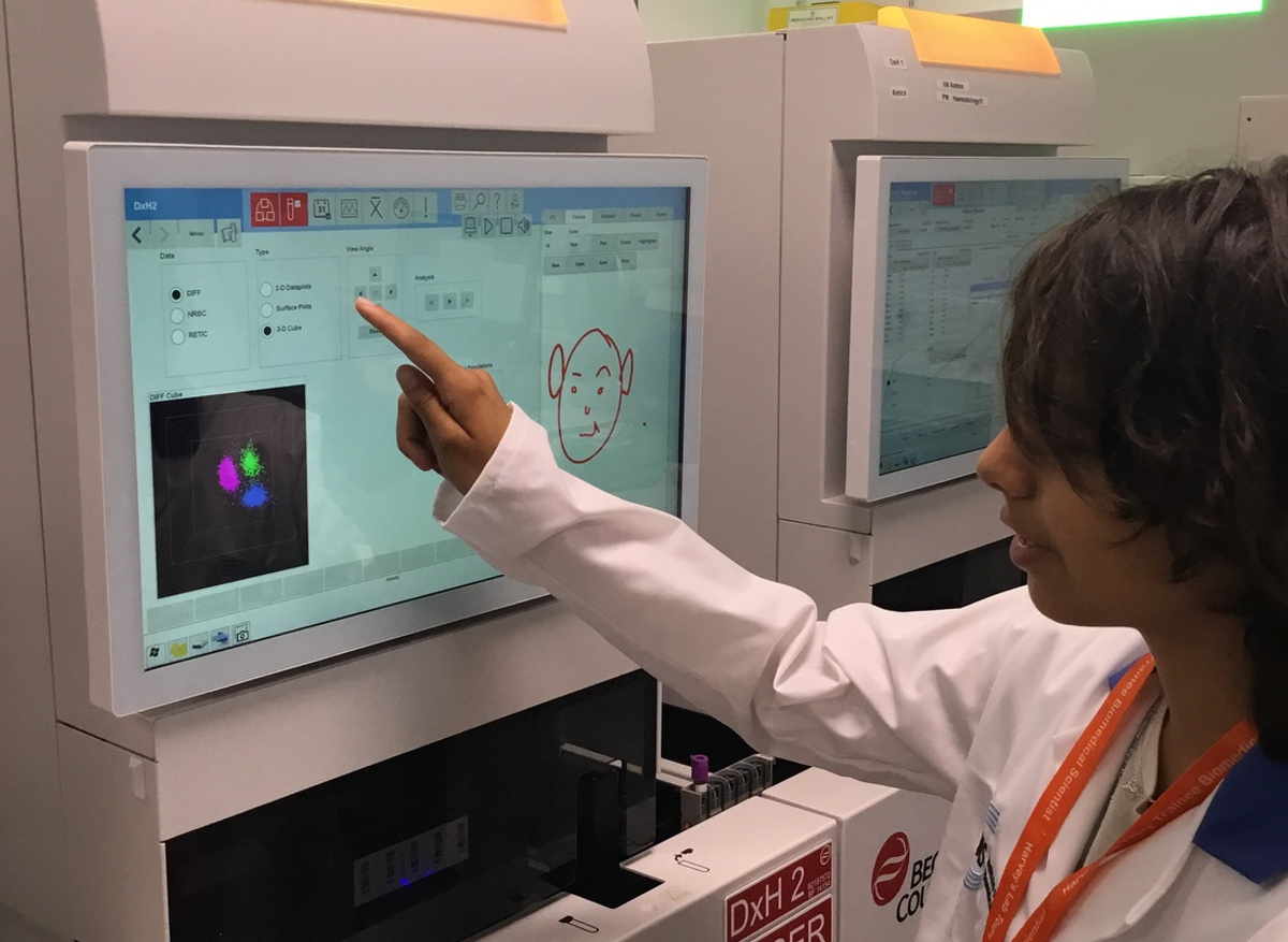 Looking at blood cell images on the CellaVision digital imaging system