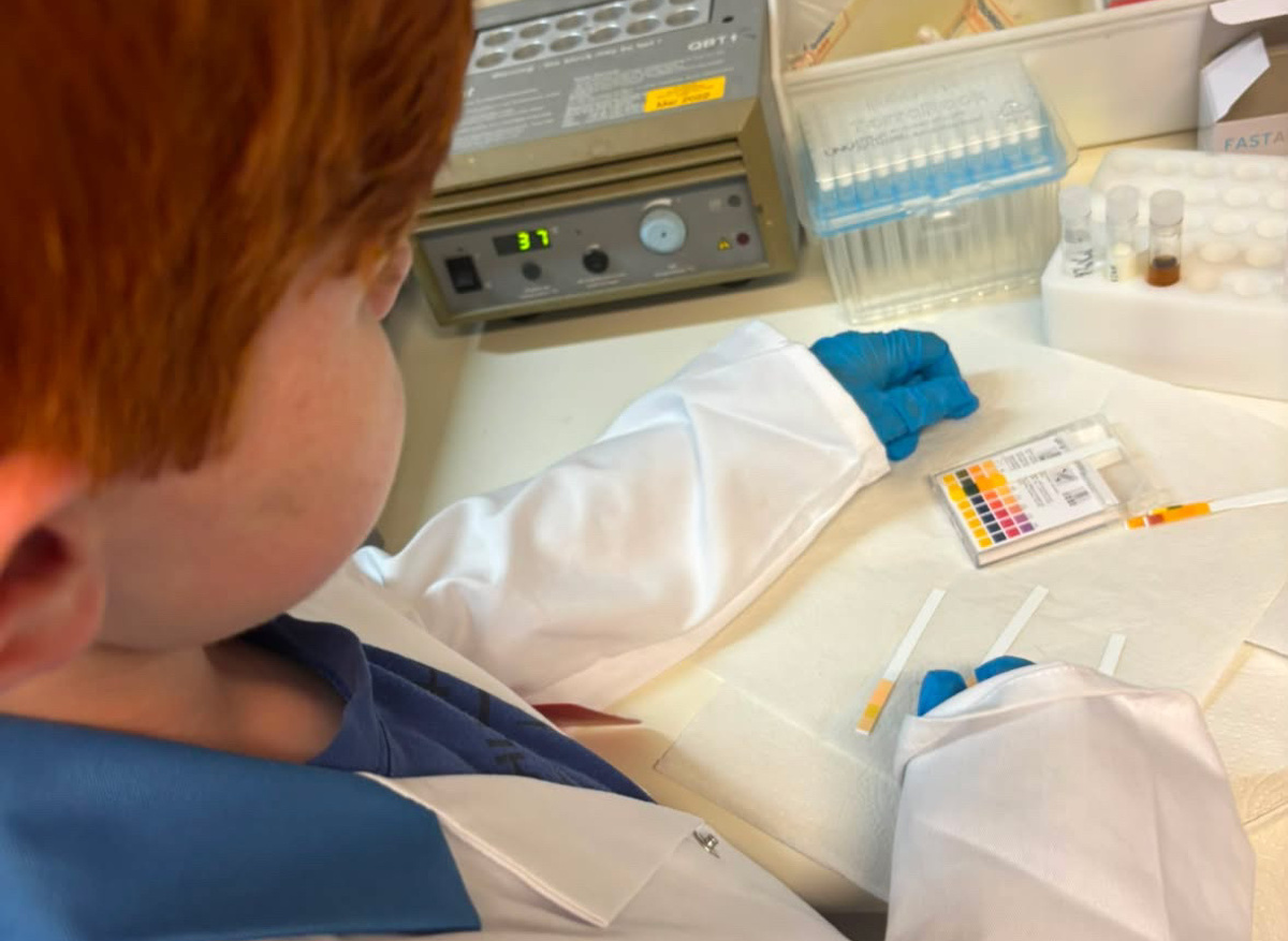 Ollie tests acid and alkaline levels using pH strips